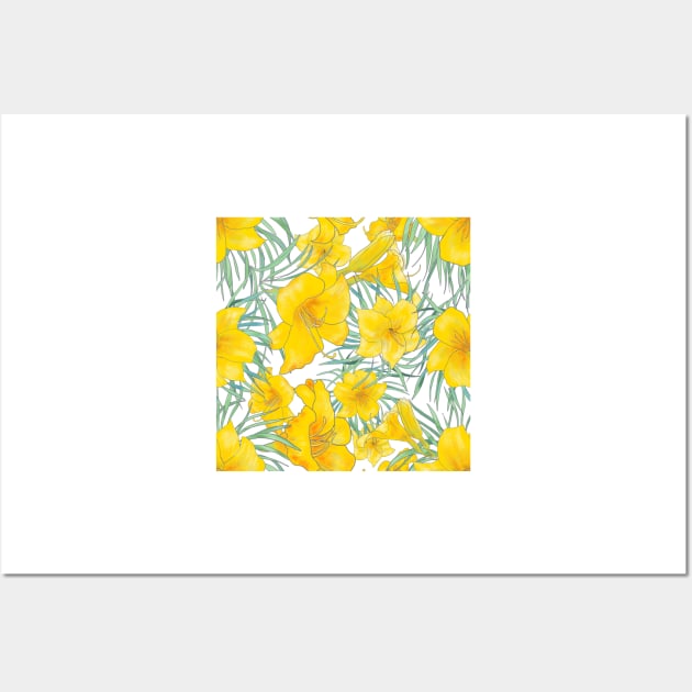 Yellow daylily flower pattern Wall Art by andreeadumez